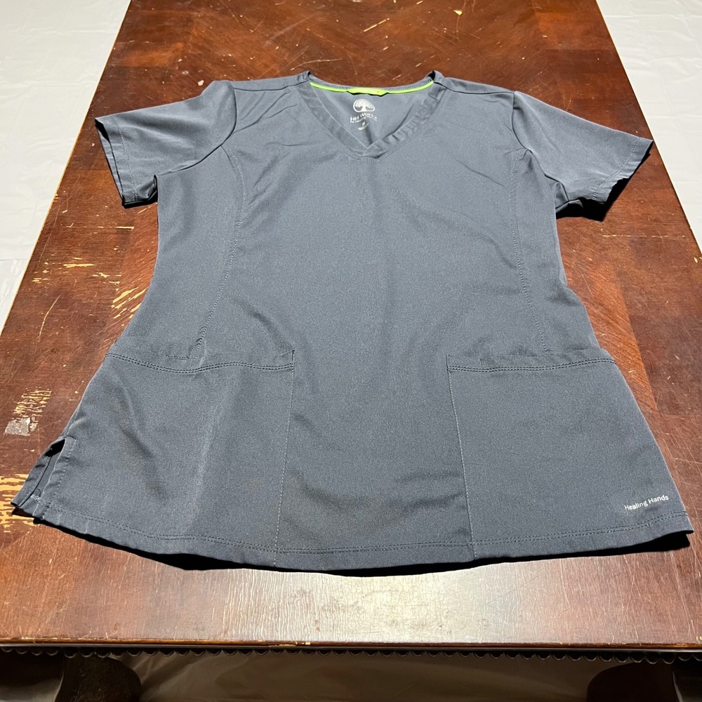 HH Works by Healing Hands Womens Scrub Top Charcoal Grey V-Neck Medium 7710